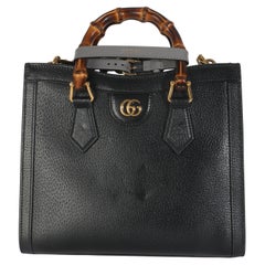Gucci Black Dusty Grey Textured Dollar Calfskin Web Small Diana Tote