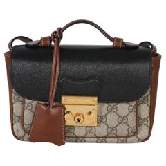 Gucci Black Ebony GG Supreme Monogram Calfskin New Sakai Mini Padlock Bag