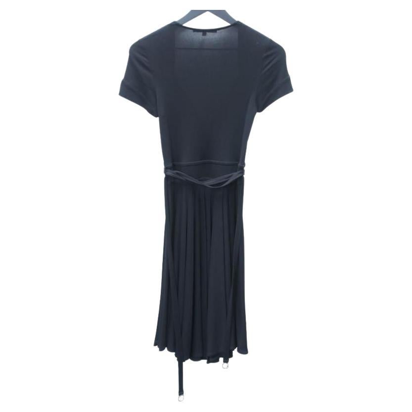 Gucci Black Elastane Blend Short Sleeve V-neck Tie Wrap GG Small Cocktail Dress For Sale