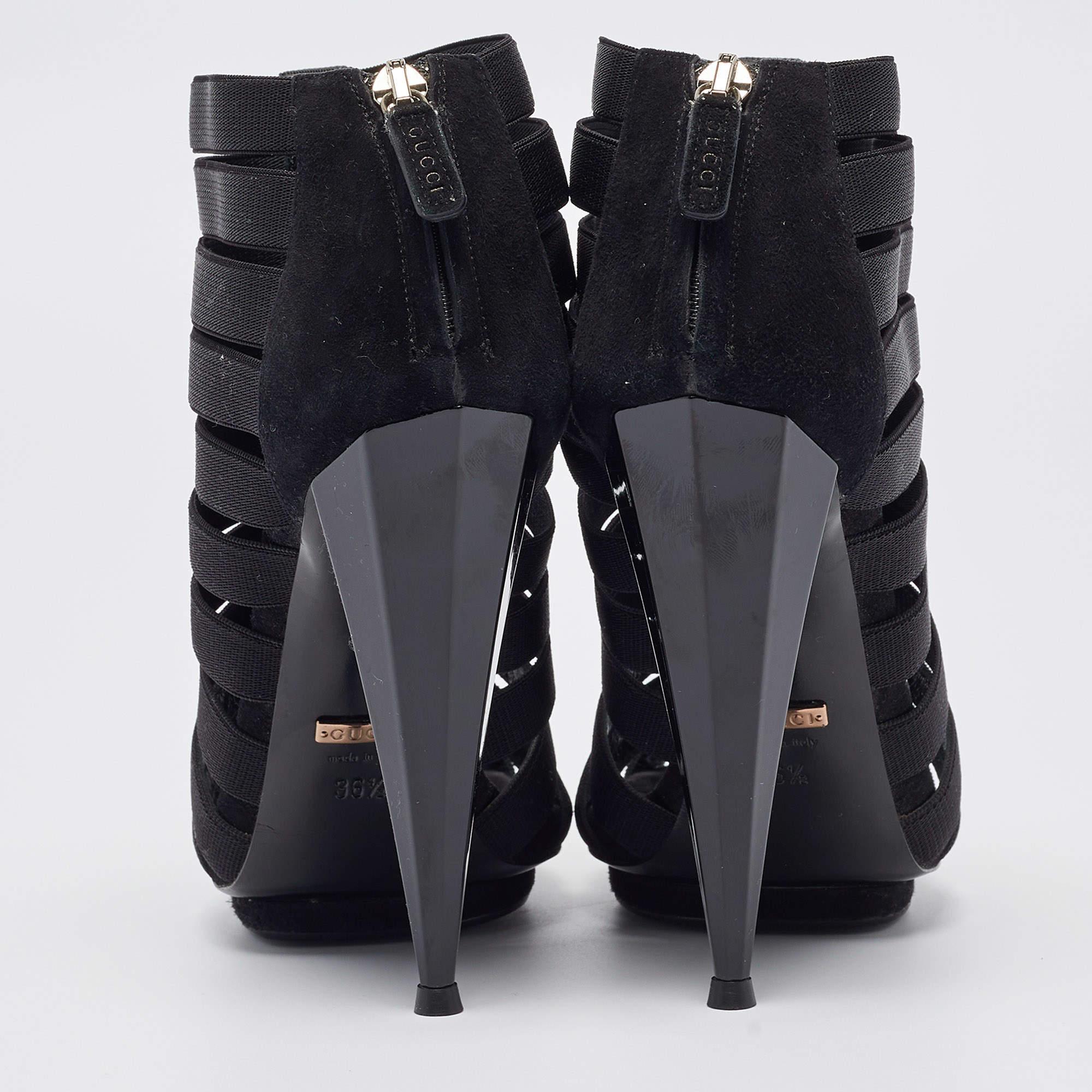 Gucci Black Elastic and Suede Isadora Gladiator Boots Size 36.5 Pour femmes en vente