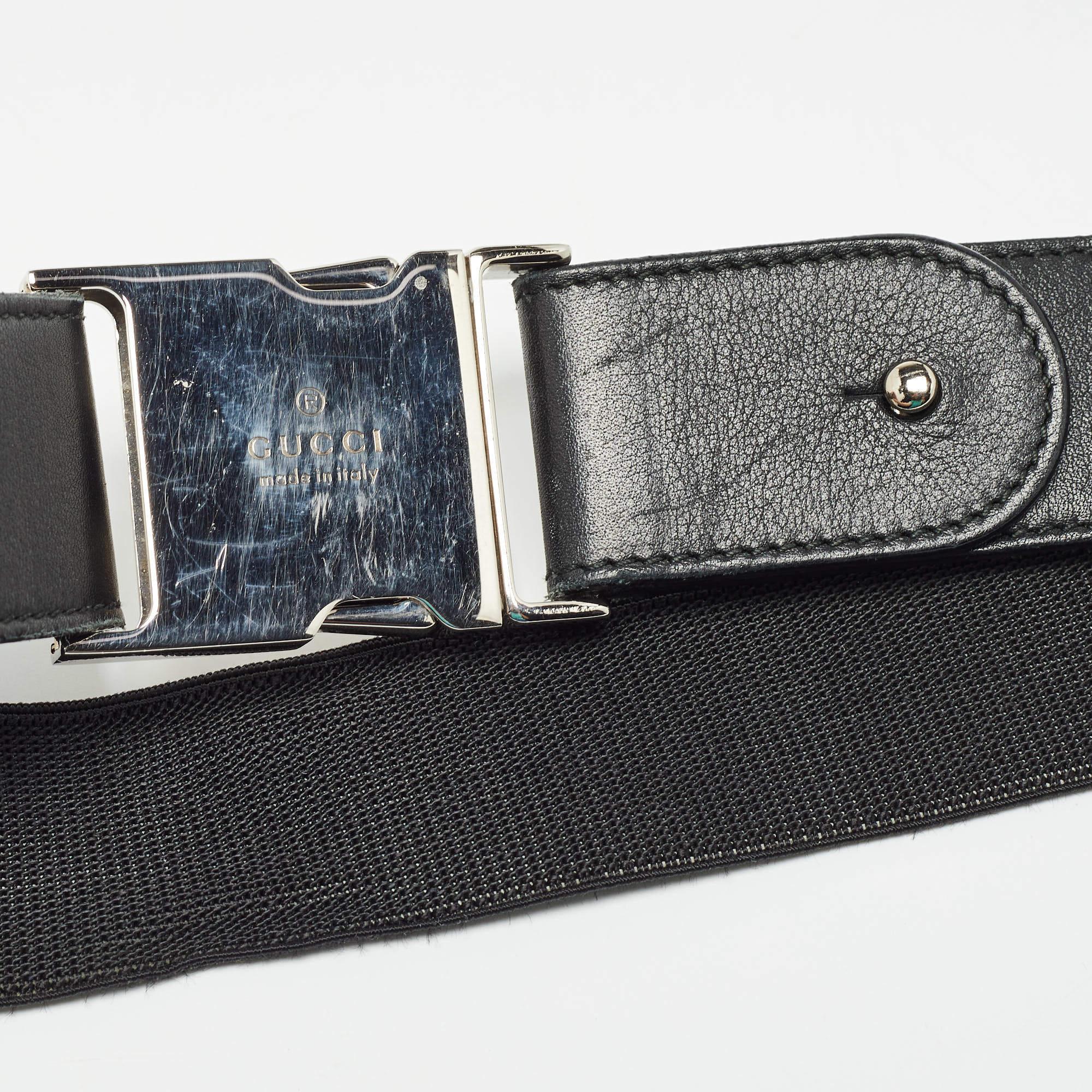Women's Gucci Black Elastic Band and Leather Logo Belt 80CM