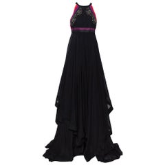 Gucci Black Embellished Silk Cutaway Asymmetrical Layered Gown S