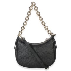 Gucci Black Embossed Calfskin GG Arabella Half Moon Shoulder Bag