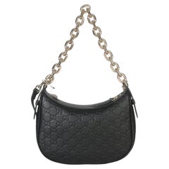 Gucci Black Embossed Calfskin GG Arabella Half Moon Shoulder Bag