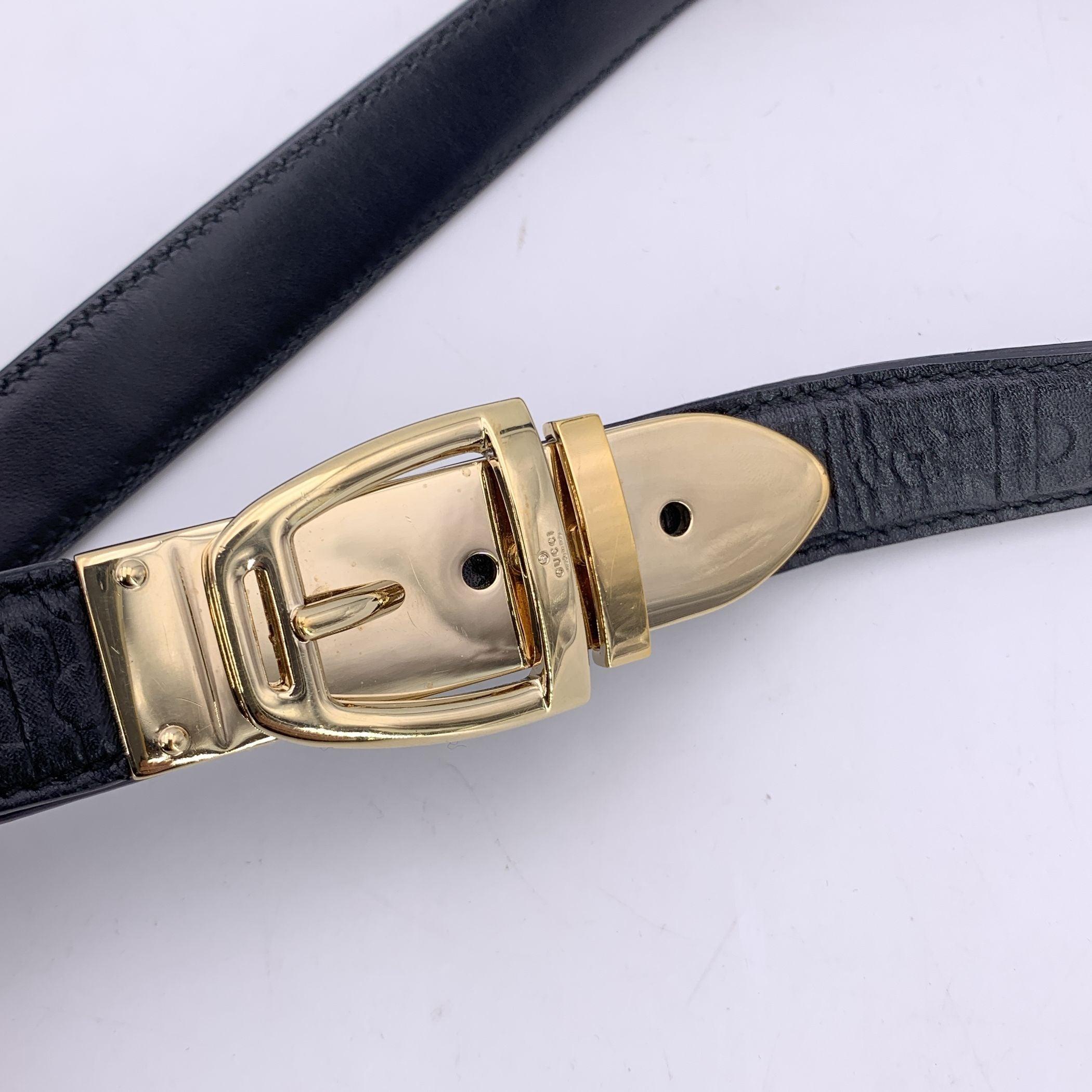 Gucci Schwarzer geprägter Horsebit Ledergürtel Größe 80/32 (Braun) im Angebot