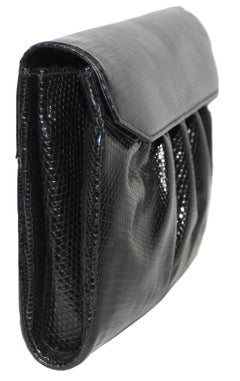 Gucci Black Embossed Leather Envelope Accordion Clutch Bag