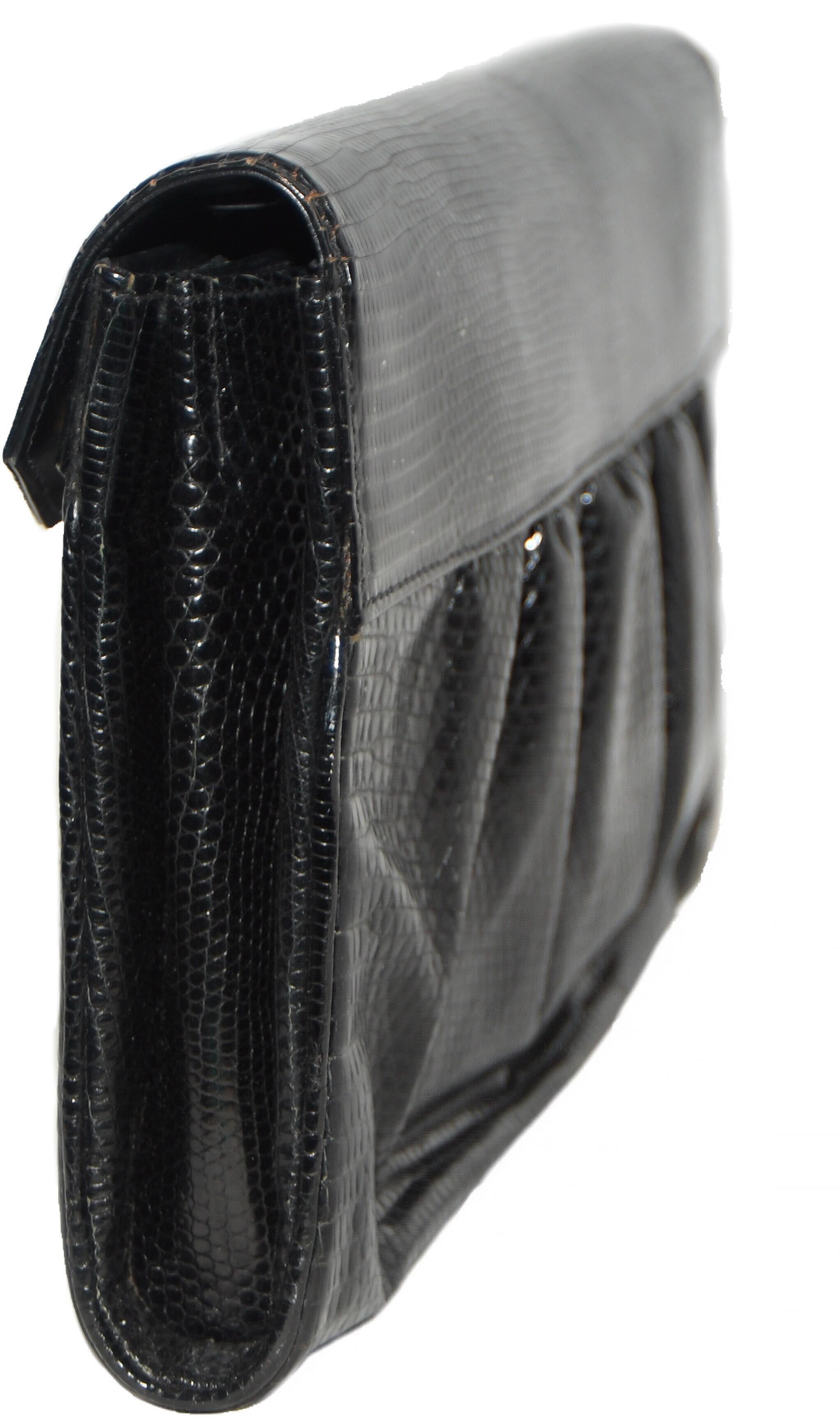 Gucci Black Embossed Leather Envelope Accordion Clutch Bag  In Excellent Condition In Palm Beach, FL