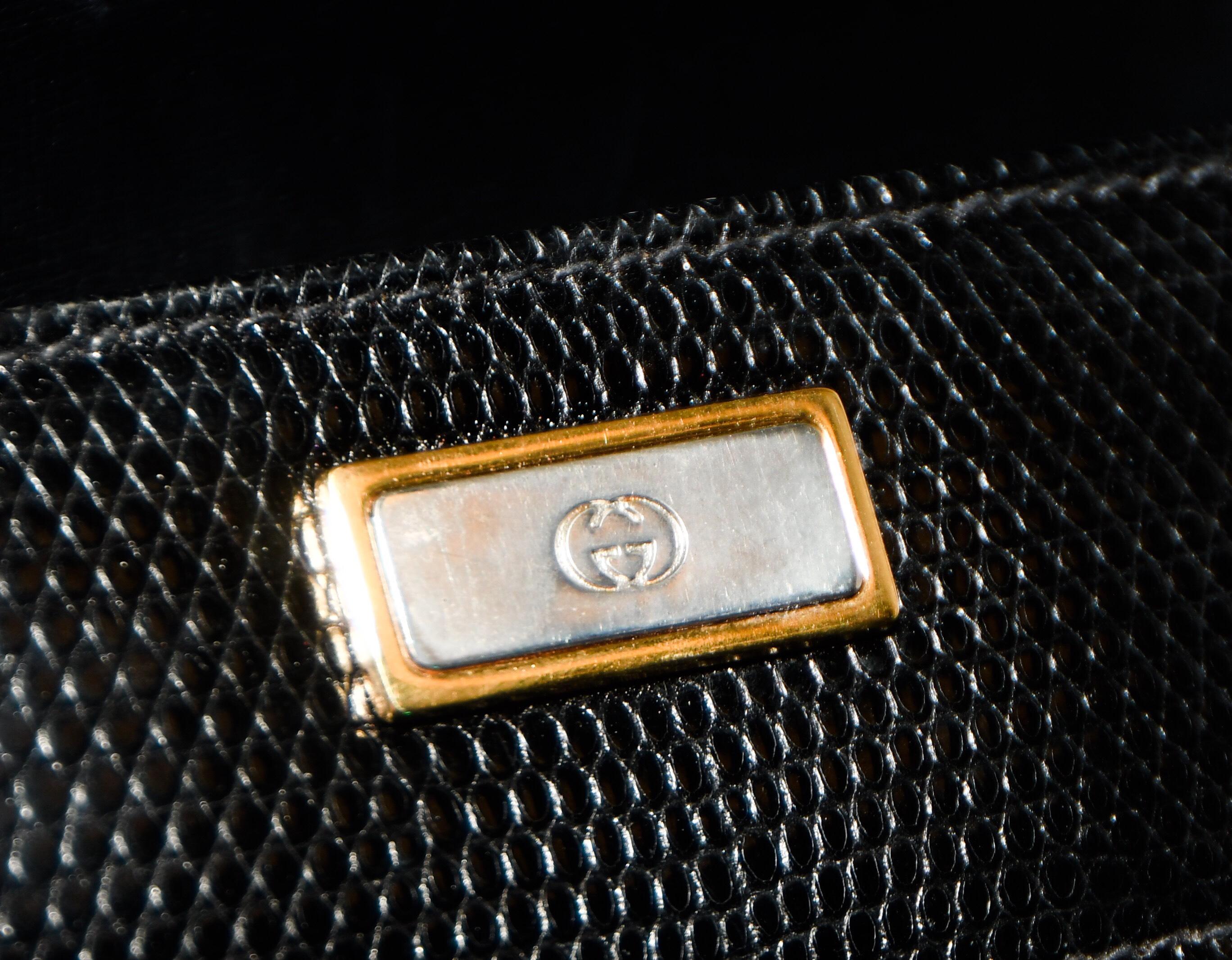 Gucci Black Embossed Leather Envelope Accordion Clutch Bag  1