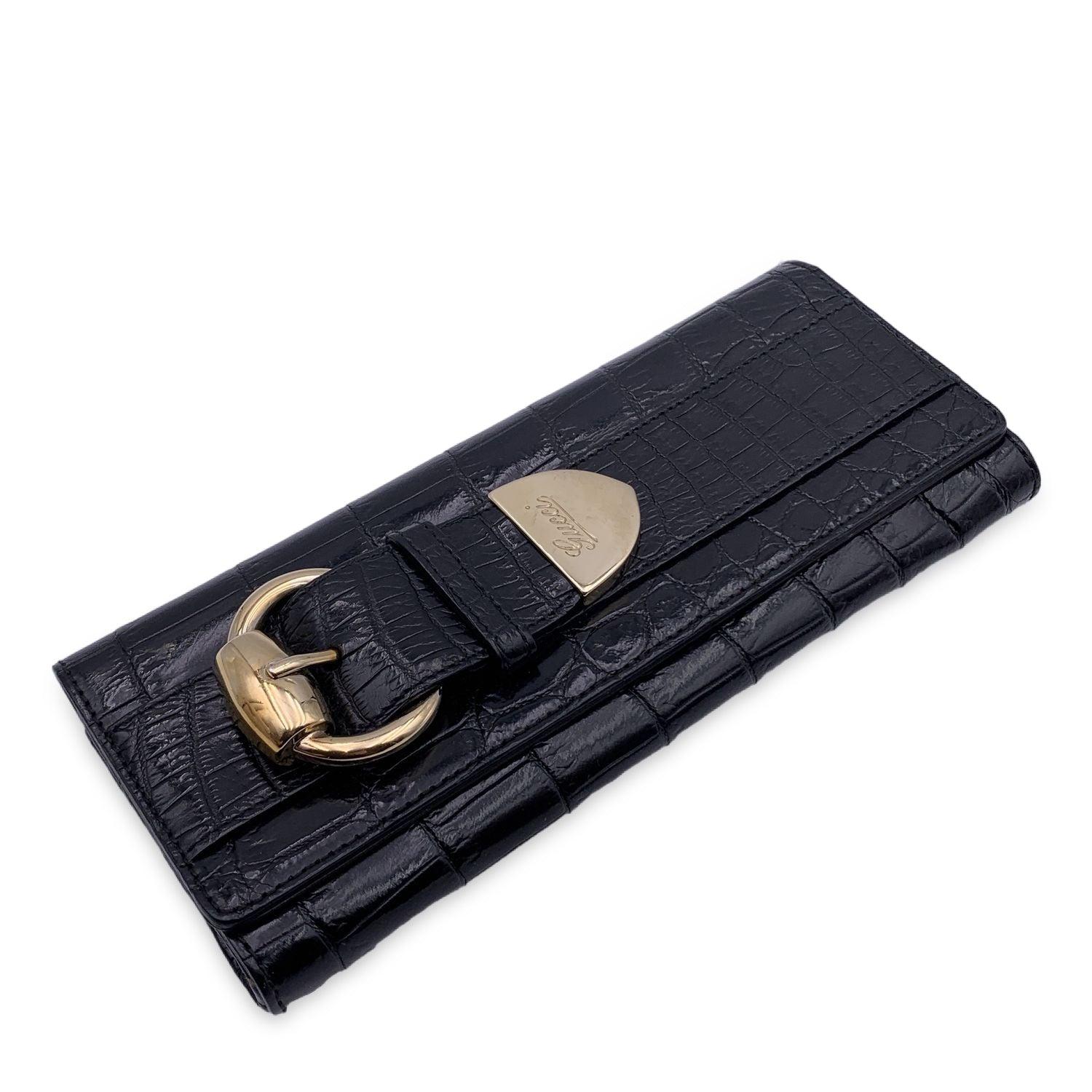 Gucci Black Embossed Leather Romy Clutch Bag Wallet In Excellent Condition In Rome, Rome