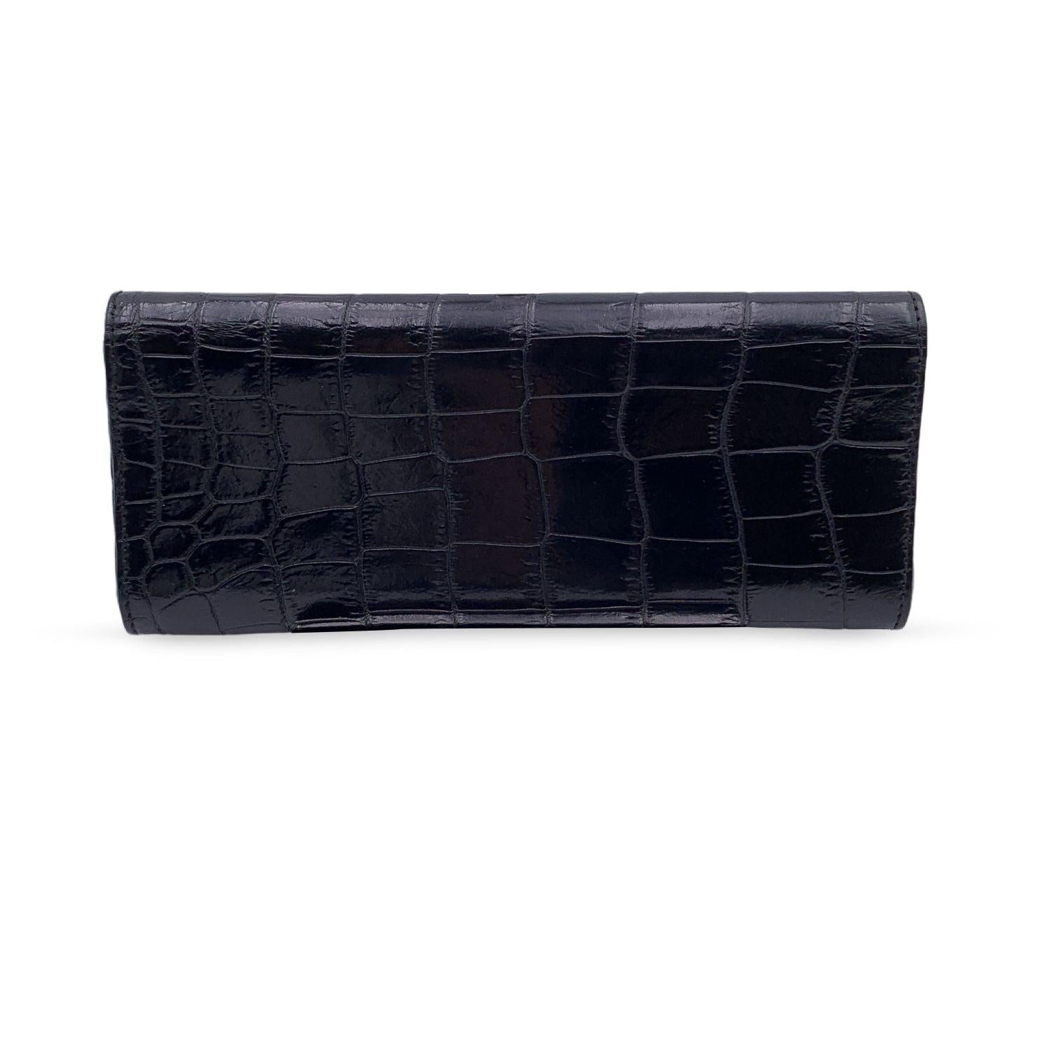 Women's Gucci Black Embossed Leather Romy Clutch Bag Wallet