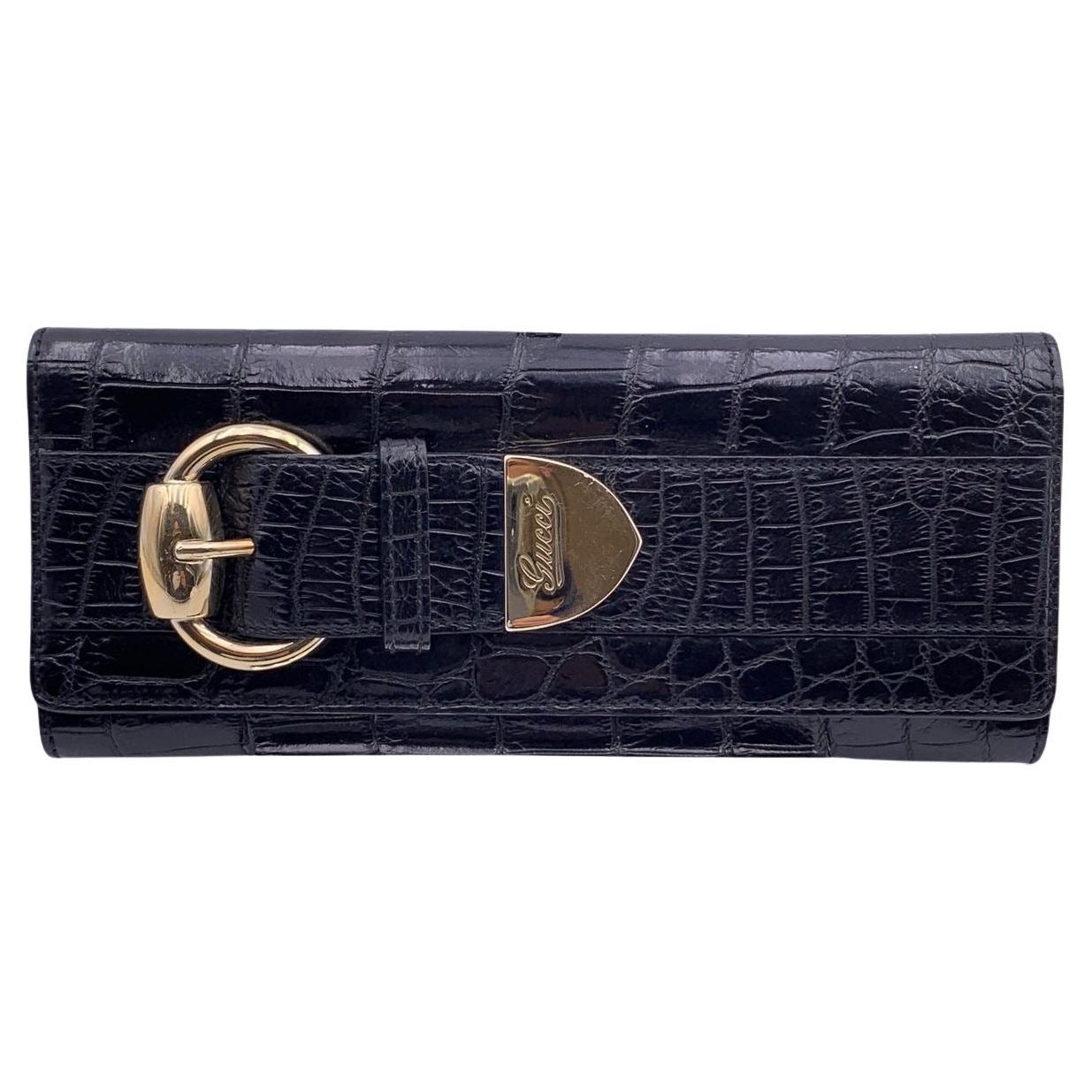 Gucci Black Embossed Leather Romy Clutch Bag Wallet