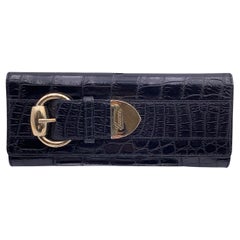 Used Gucci Black Embossed Leather Romy Clutch Bag Wallet