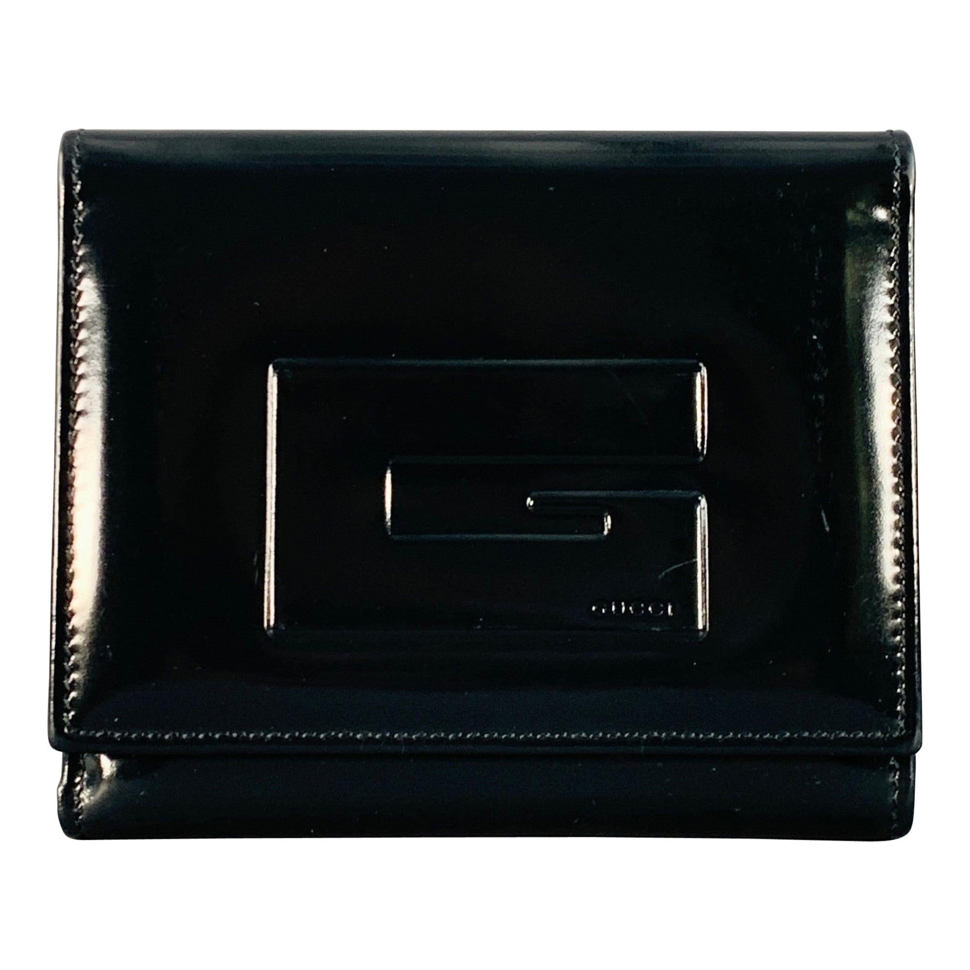 GUCCI Portefeuille en cuir verni avec logo embossé, noir