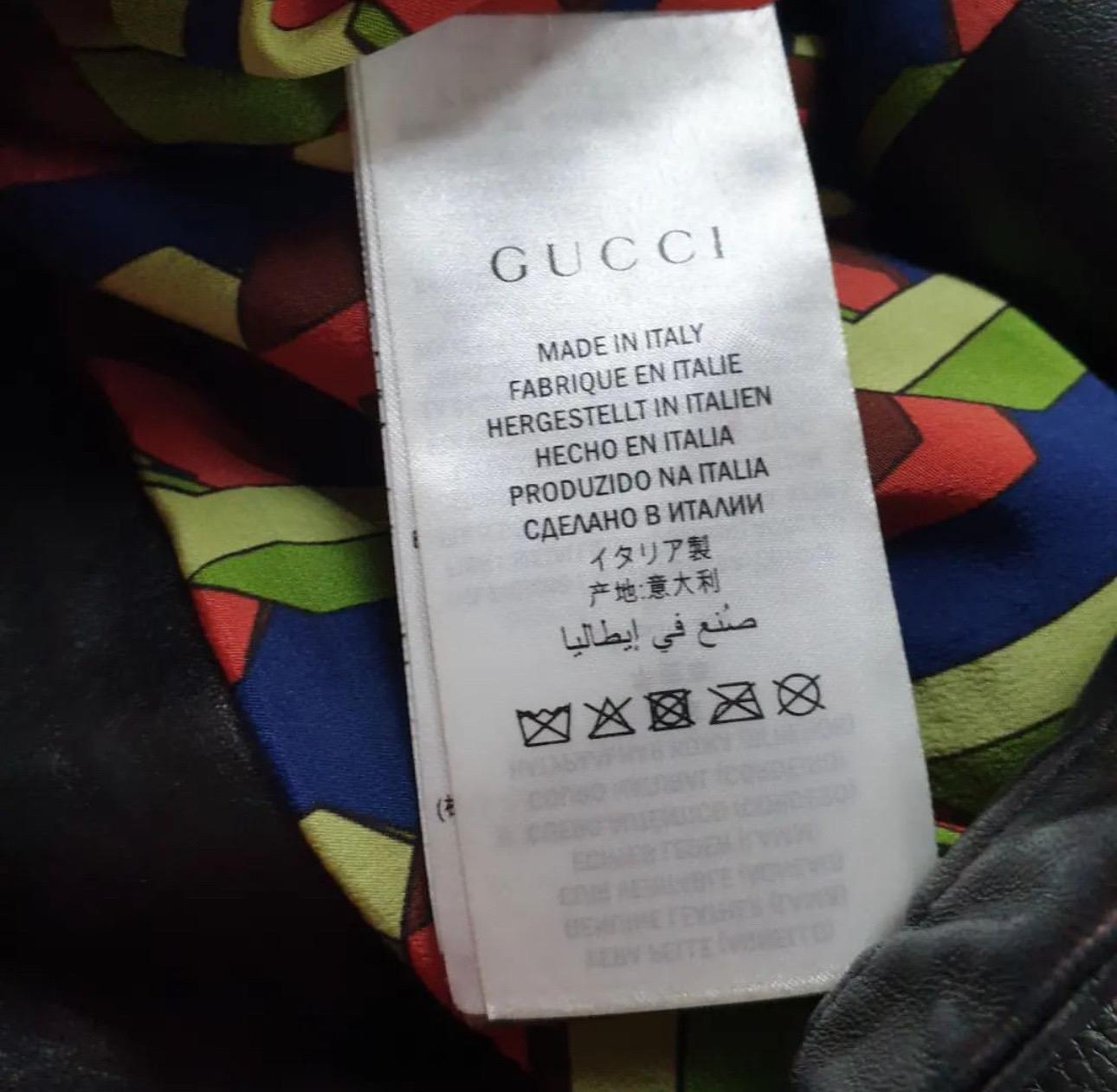 GUCCI Black Embroidered Crystal Tiger Bomber Leather Jacket For Sale 1