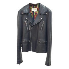 GUCCI Black Embroidered Crystal Tiger Bomber Leather Jacket
