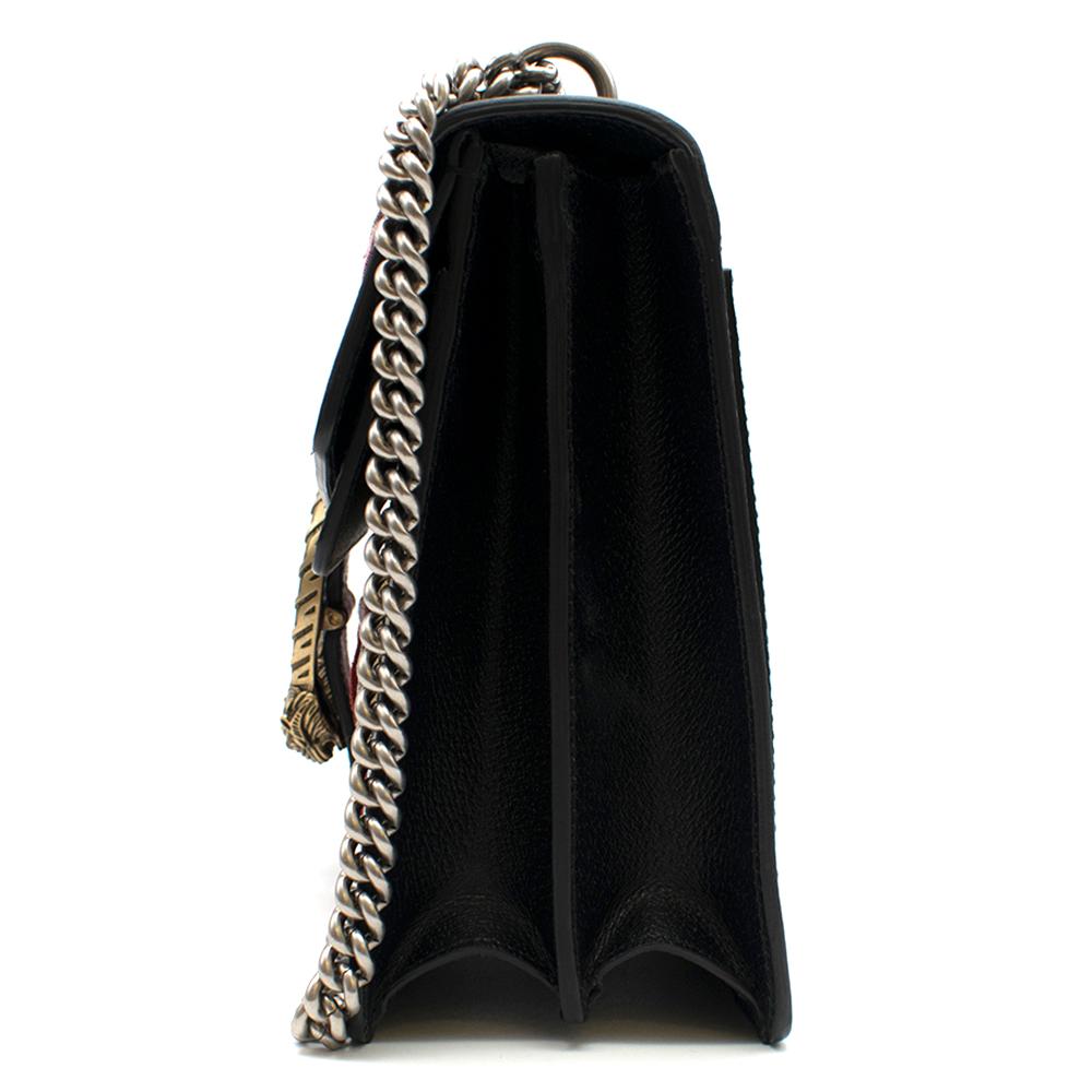 Women's Gucci Black Embroidered Dionysus Leather Shoulder Bag