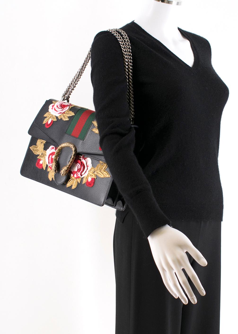 Gucci Black Embroidered Dionysus Leather Shoulder Bag 2