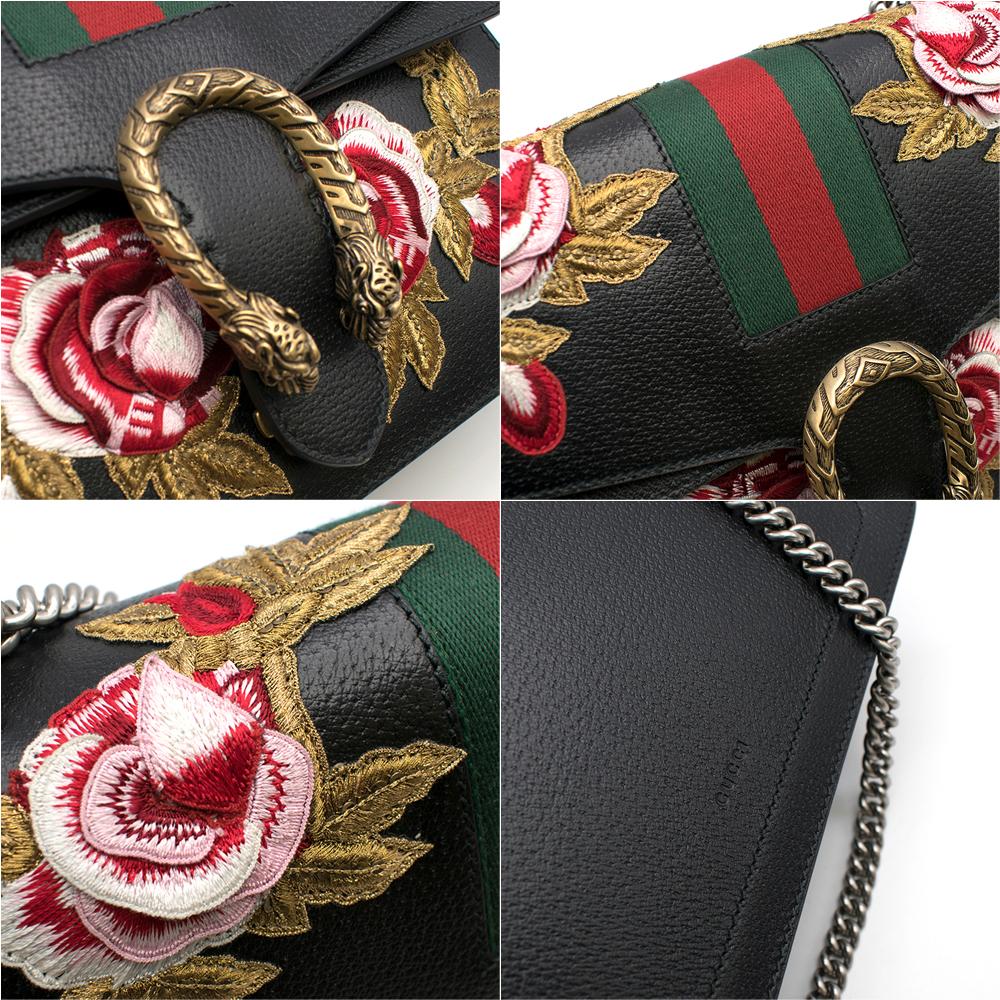 Gucci Black Embroidered Dionysus Leather Shoulder Bag 3