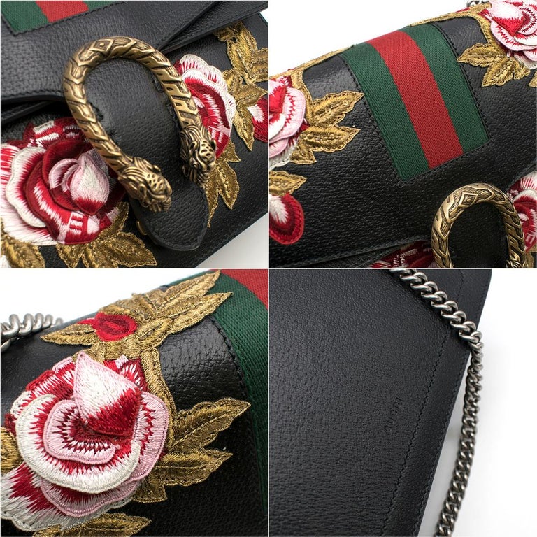 Gucci Black Embroidered Dionysus Leather Shoulder Bag at 1stDibs
