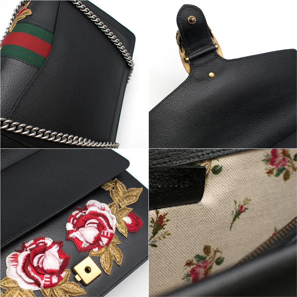 Gucci Black Embroidered Dionysus Leather Shoulder Bag 4