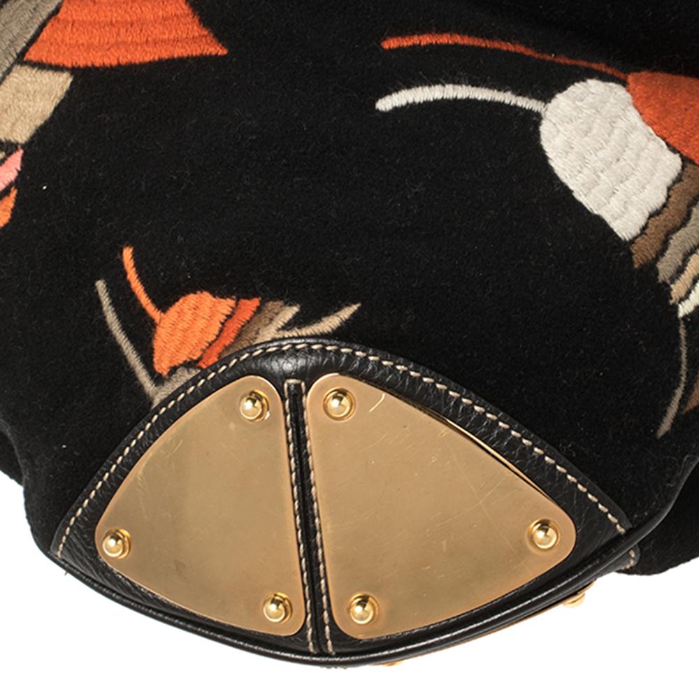 Gucci Black Embroidered Felt And Leather Large Babouska Indy Hobo 2