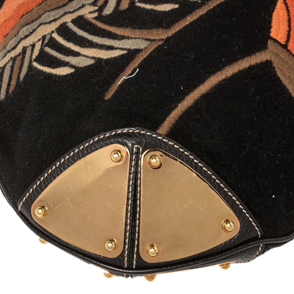 Gucci Black Embroidered Felt And Leather Large Babouska Indy Hobo 4