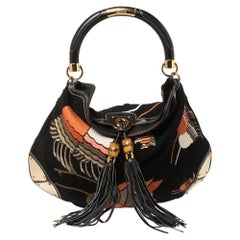 Gucci Schwarz bestickt Filz und Leder große Babouska Indy Hobo