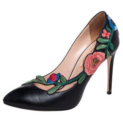 Gucci Black Embroidered Leather Ophelia Pumps Size 37.5