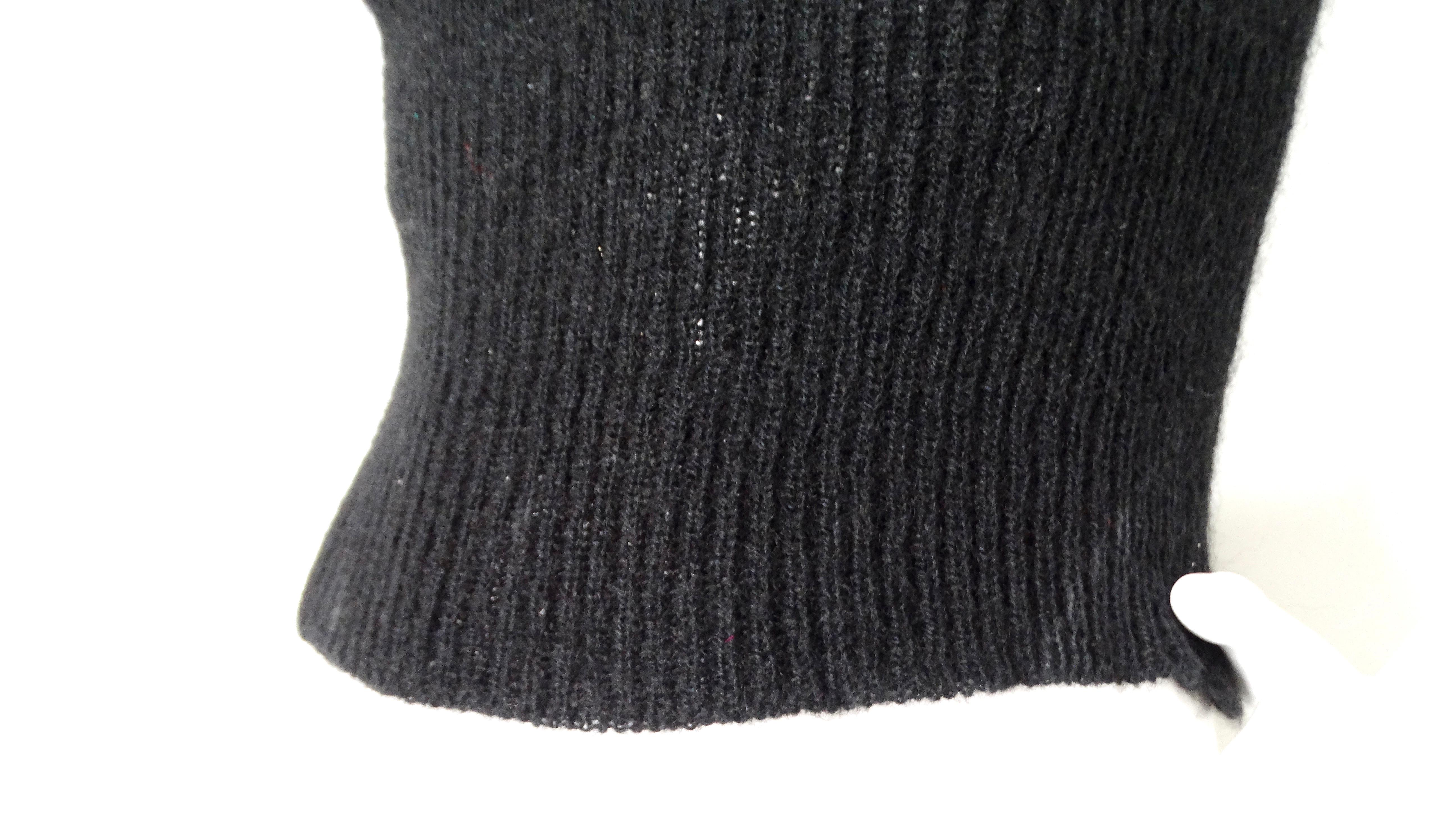 Gucci Black Embroidered Logo Knit Wool Blend Vest Top circa 1970s In Good Condition For Sale In Scottsdale, AZ