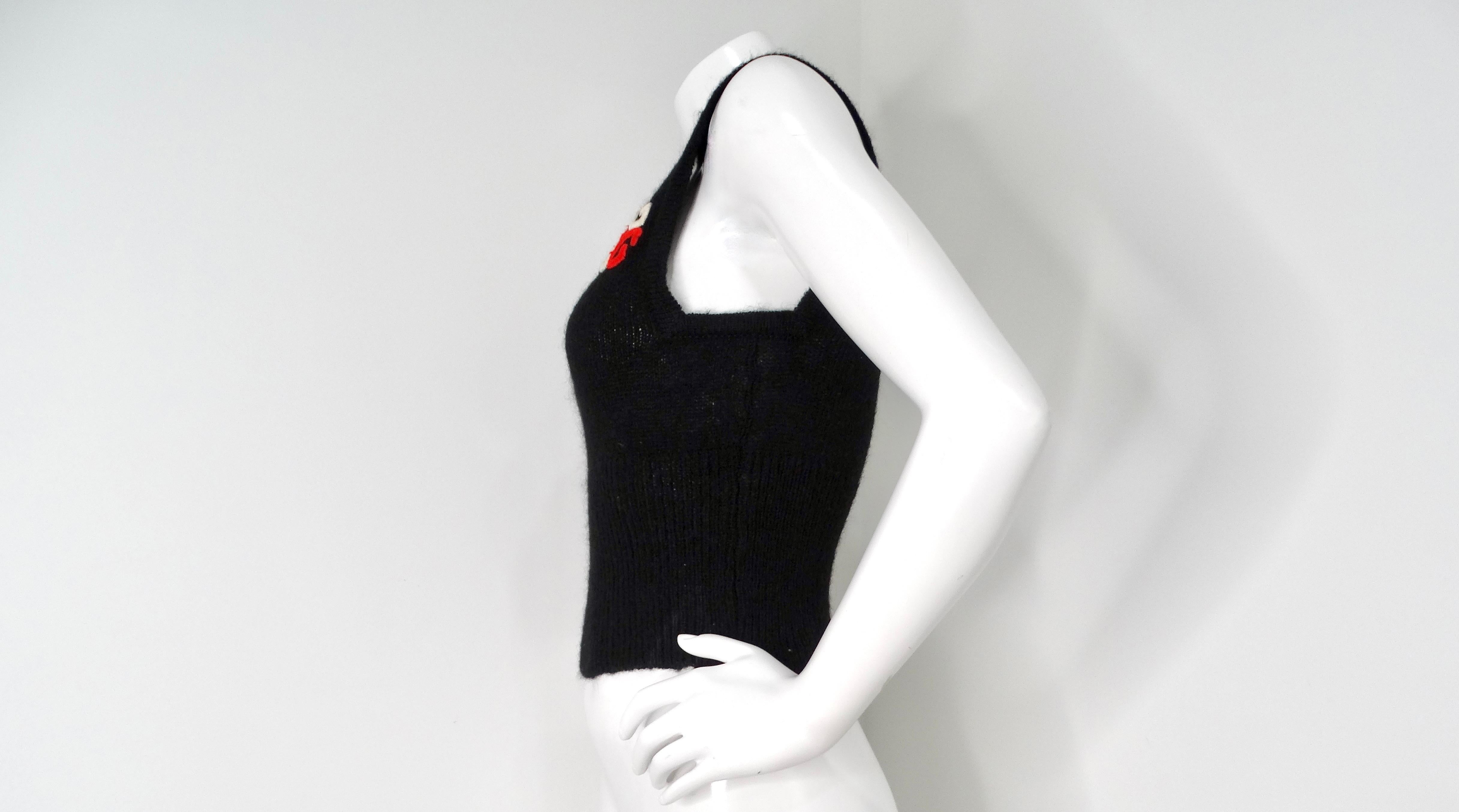 Women's Gucci Black Embroidered Logo Knit Wool Blend Vest Top circa 1970s For Sale