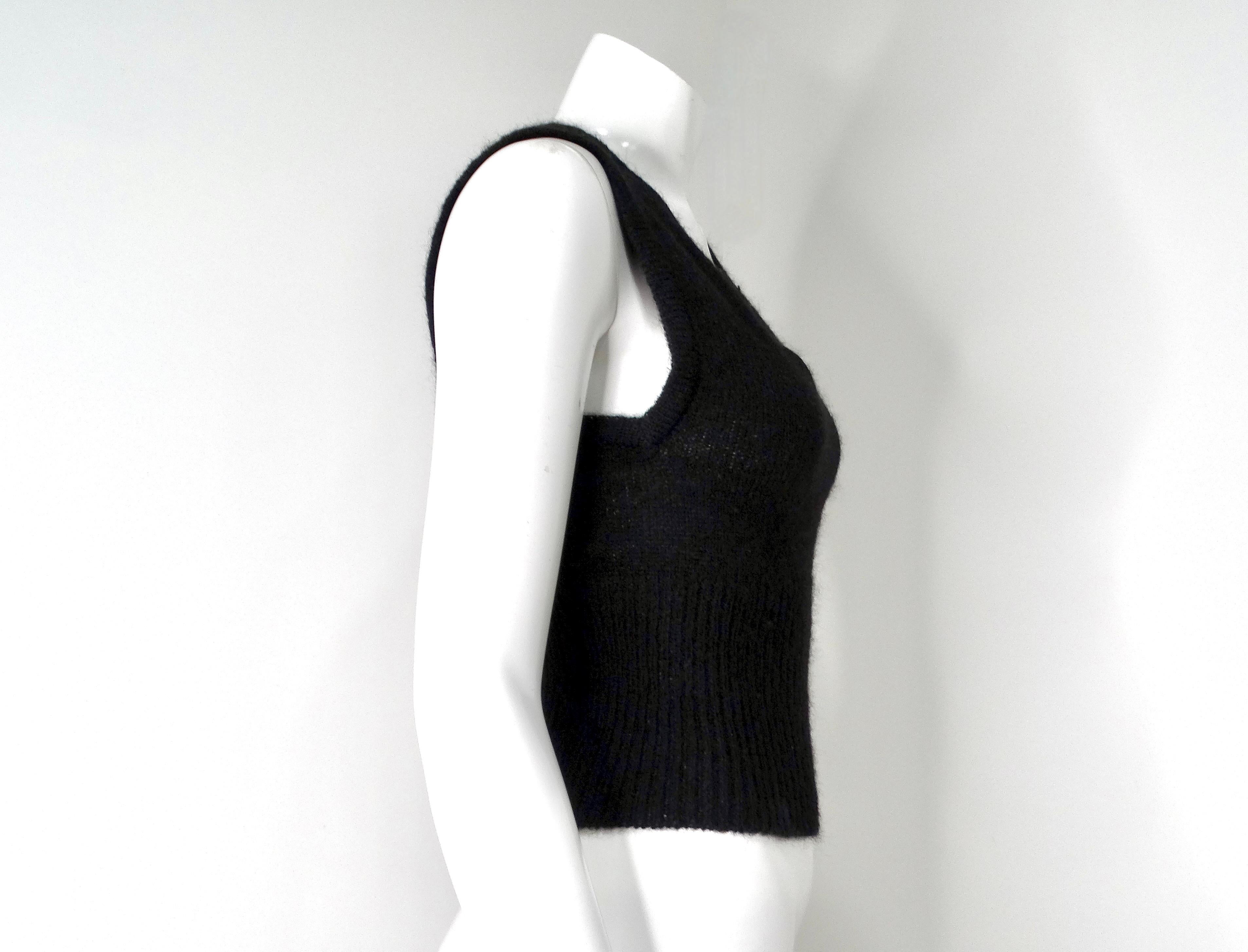 Gucci Black Embroidered Logo Knit Wool Blend Vest Top circa 1970s For Sale 1