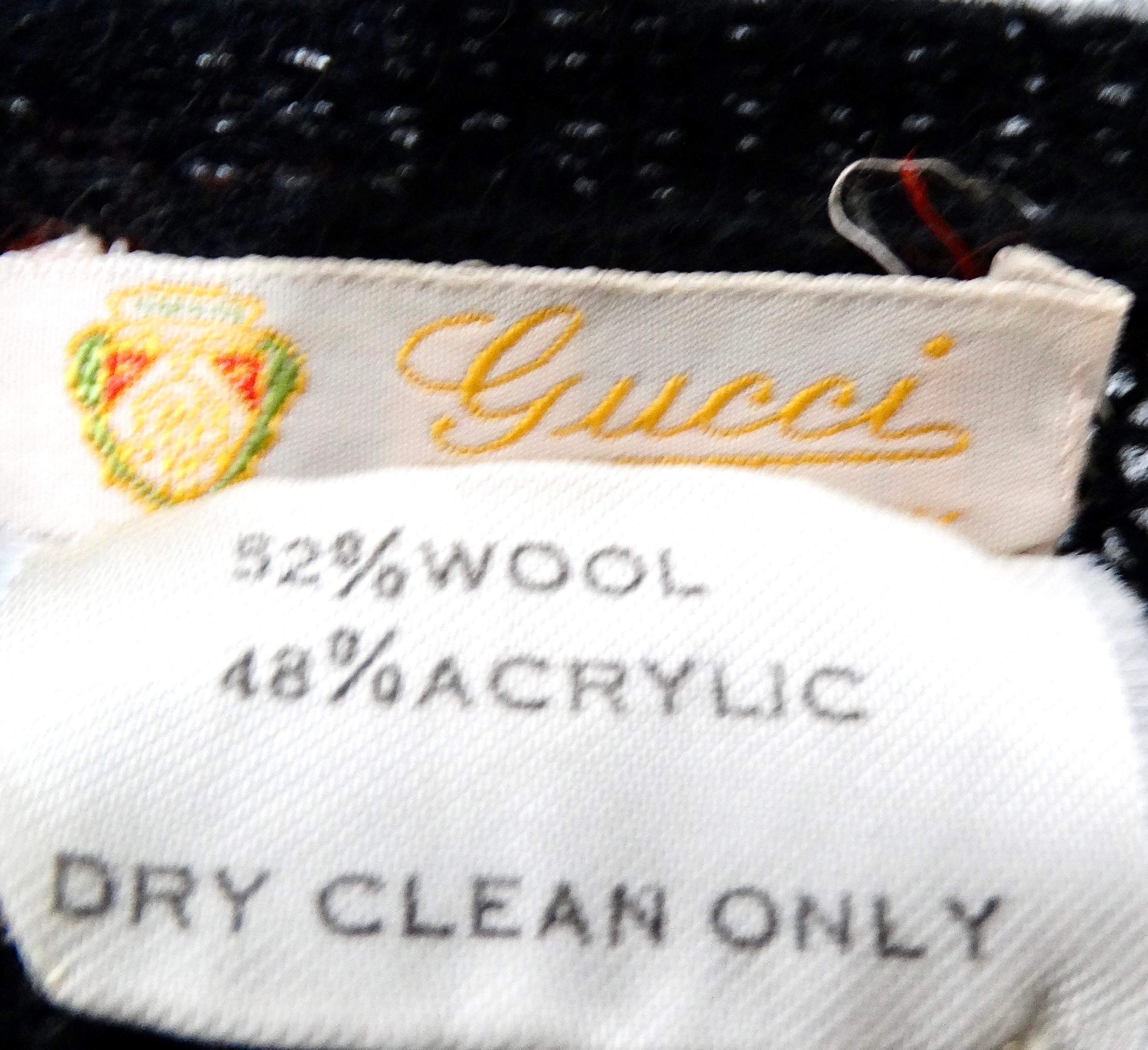 Gucci Black Embroidered Logo Knit Wool Blend Vest Top circa 1970s For Sale 2
