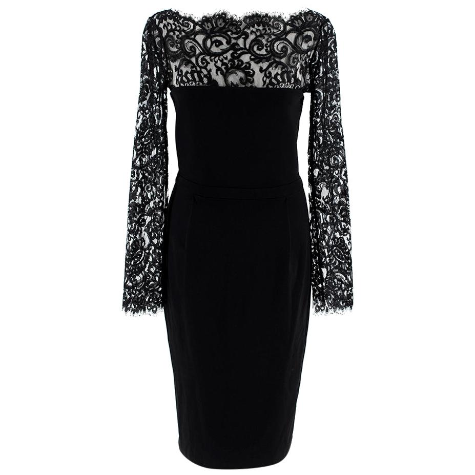 Gucci Black Eyelash Lace Trimmed Fitted Dress S For Sale