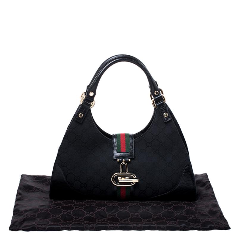 Gucci Black Fabric And Leather GG Supreme Web Hobo 8