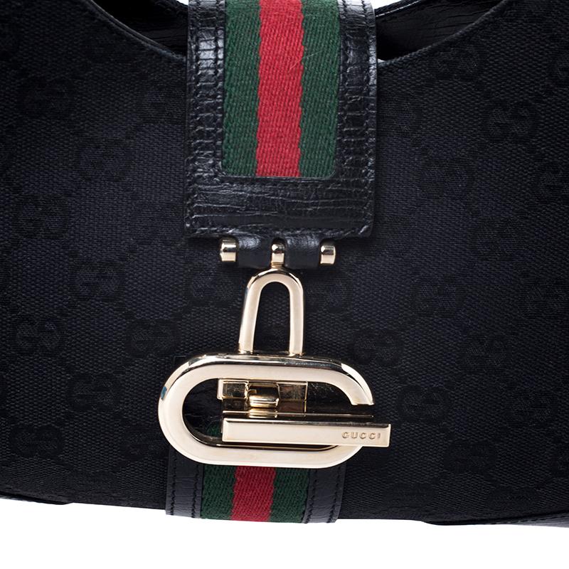 Gucci Black Fabric And Leather GG Supreme Web Hobo 3