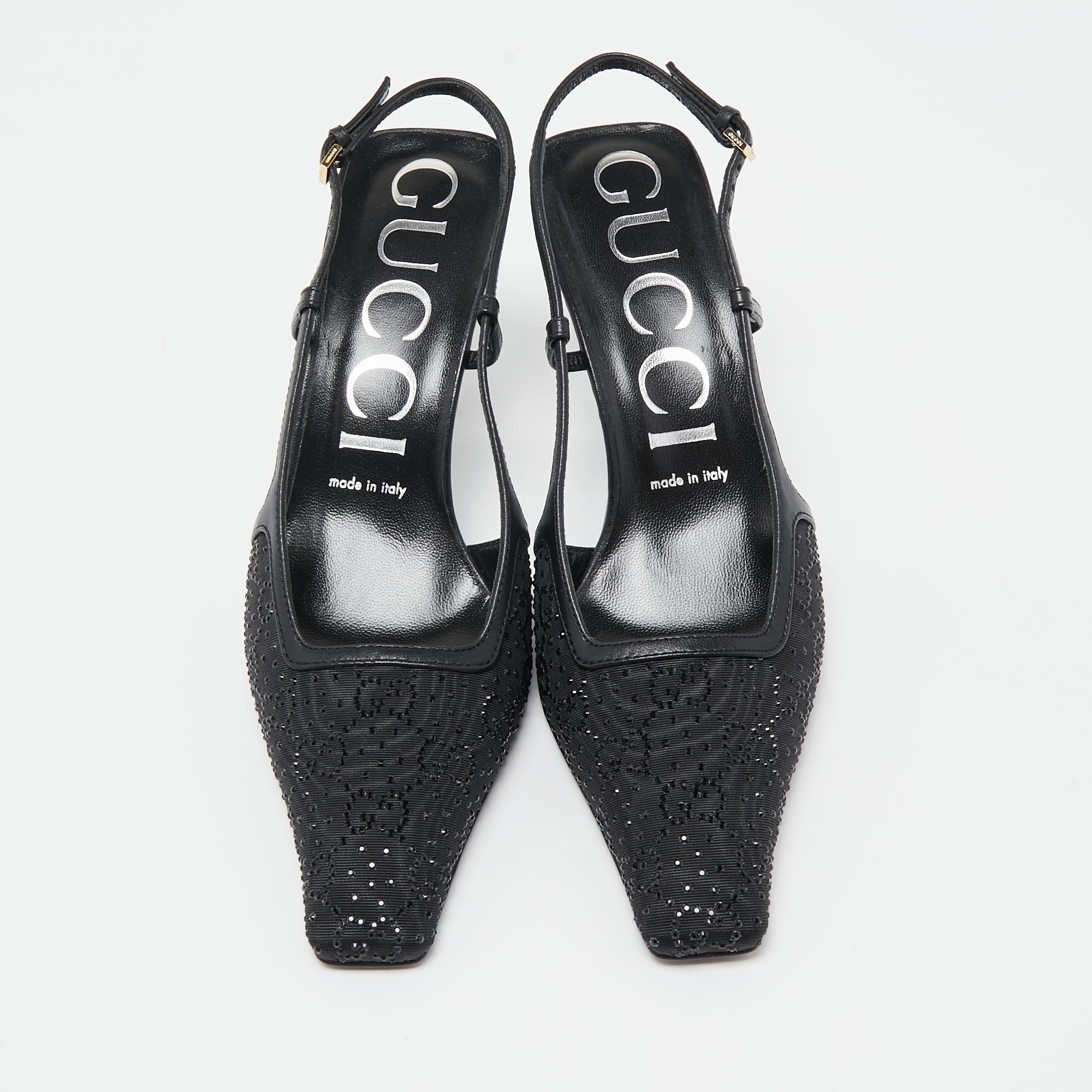 Exhibit an elegant style with this pair of pumps. These Gucci slingback shoes for women are crafted from quality materials. They are set on durable soles and sleek heels.

Includes: Original Dustbag, Original Box, Info Booklet