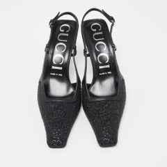 Gucci Black Fabric and Leather Malaga Kid Crystals Slingback Pumps Size 38