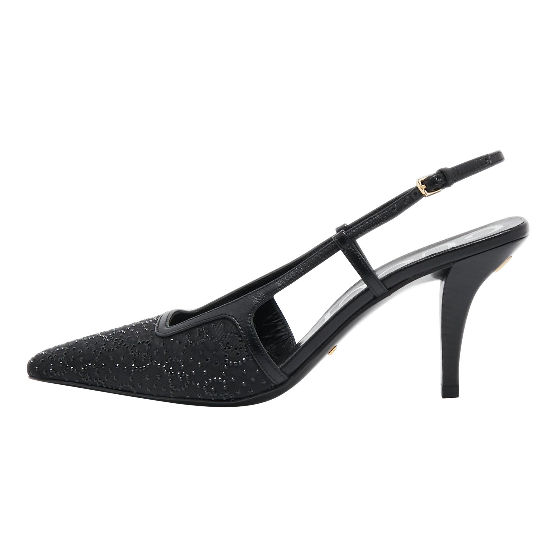 Gucci Black Fabric and Leather Malaga Kid Crystals Slingback Pumps Size 38