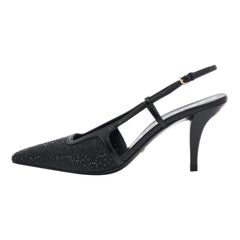 Gucci Black Fabric and Leather Malaga Kid Crystals Slingback Pumps Size 38