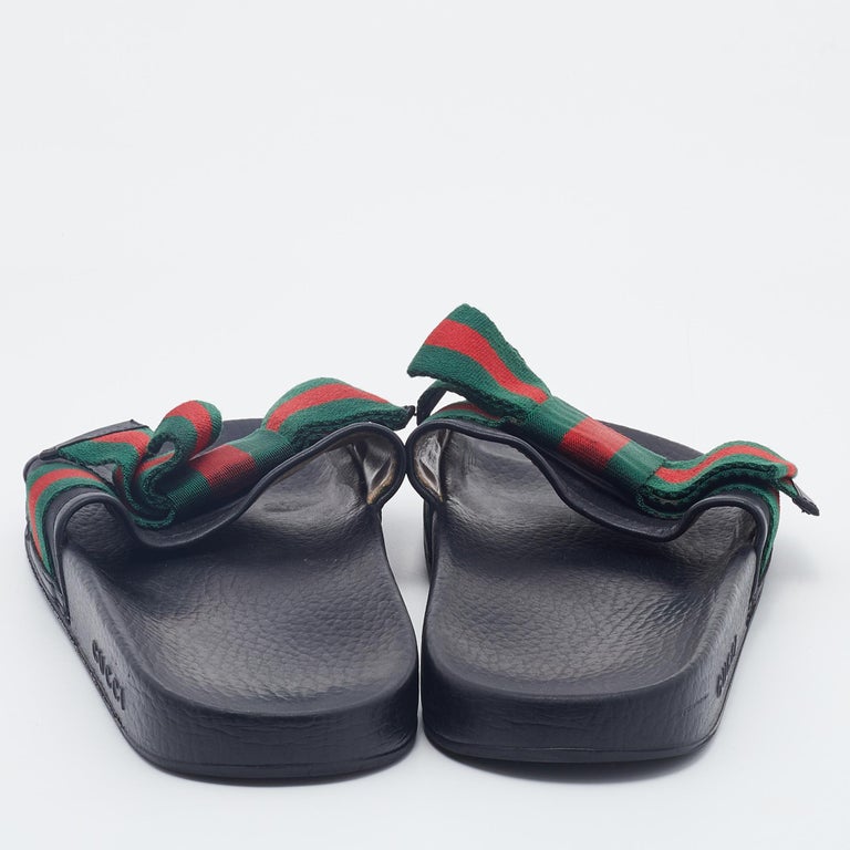 Gucci Web Bow Slide Sandals in Black Size 36