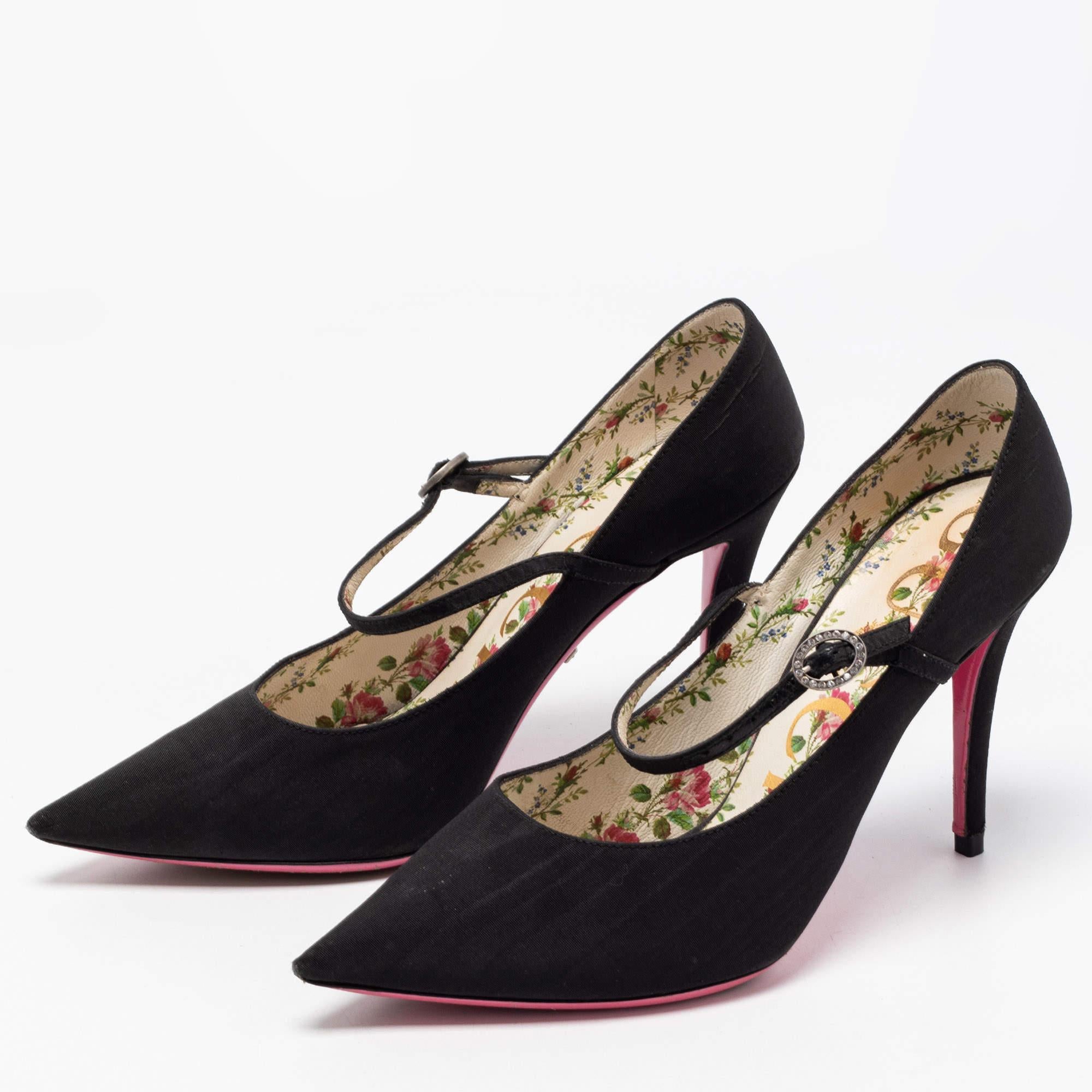 Gucci Black Fabric Virginia Mary Jane Pumps Size 36.5 For Sale 4