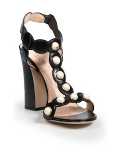 Gucci Black Faux Pearl Willow T-Strap Heels Size IT 39