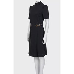 Gucci Black Fitted Gold Trim Belt Dress Sz.M