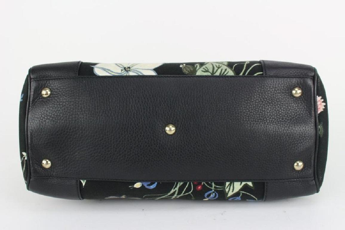 Gucci Black Flora Bamboo Hand Tote Floral Flower 830gk29 2