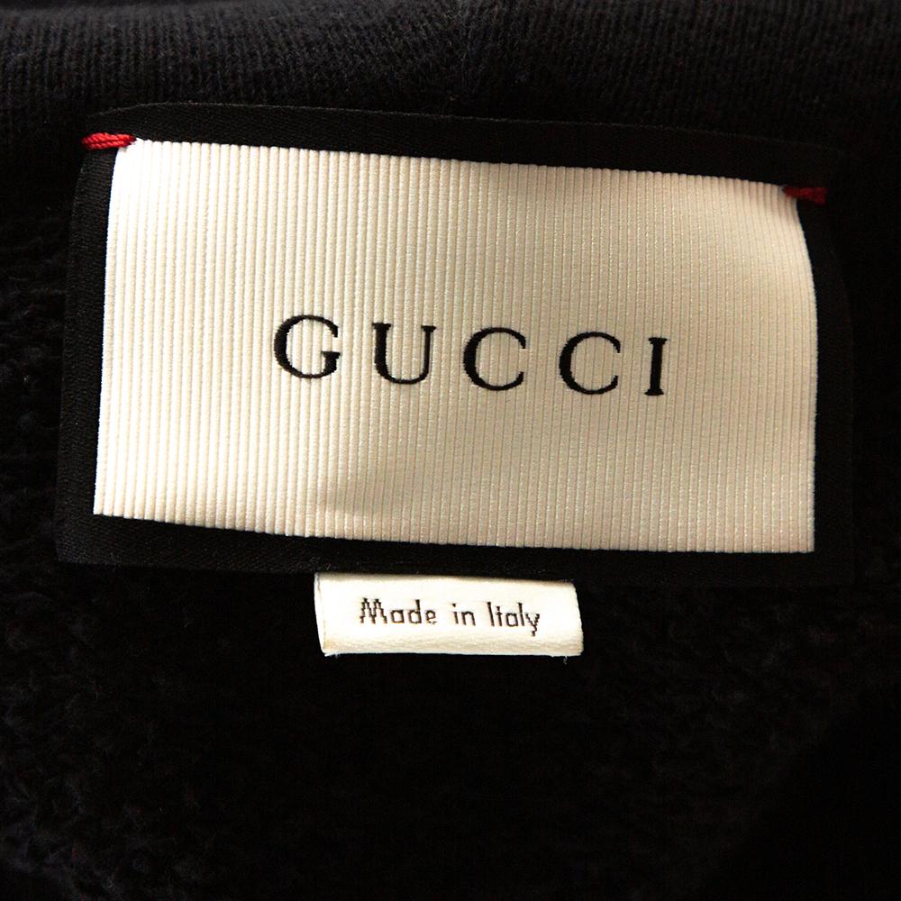 Gucci Black Floral Embroidered Cotton Distressed Hooded Sweatshirt L In Good Condition In Dubai, Al Qouz 2