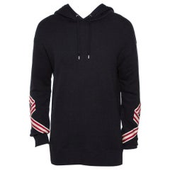 Gucci Black Floral Embroidered Cotton Distressed Hooded Sweatshirt L