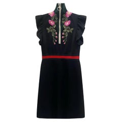 GUCCI BLACK FLORAL EMBROIDERED FLARED DRESS Sz IT 38
