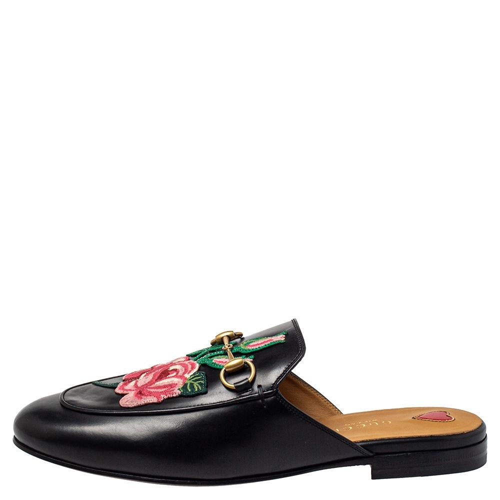 These Gucci Princetown mules are a fresh update on the perennially chic Gucci loafers. They are enhanced by the signature Horsebit hardware details that have defined the Gucci collection since the very beginning. Featuring a leather body, these