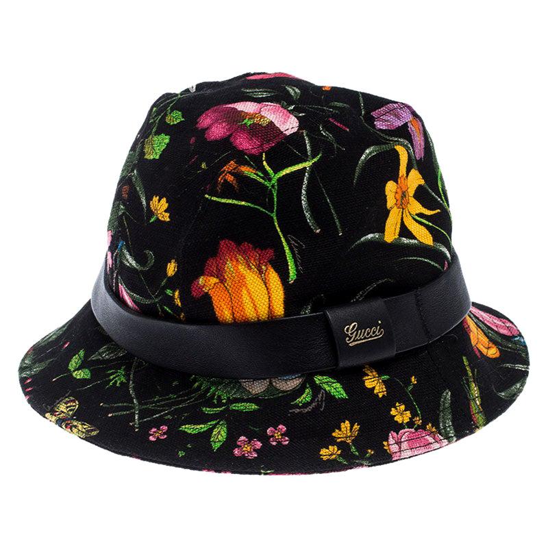 Gucci Black Floral Print Bucket Hat S