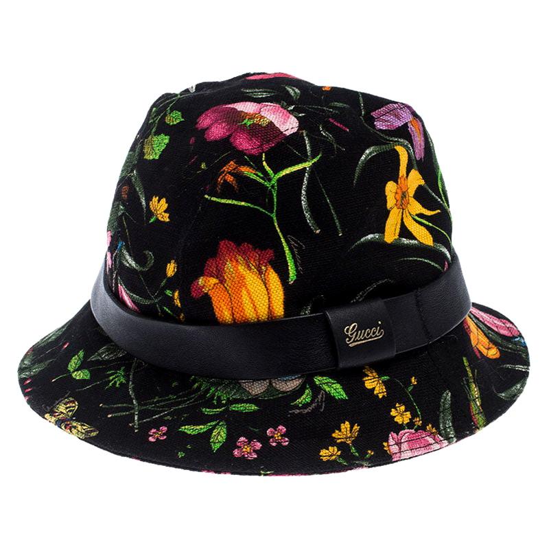 Gucci Black Floral Print Bucket Hat S